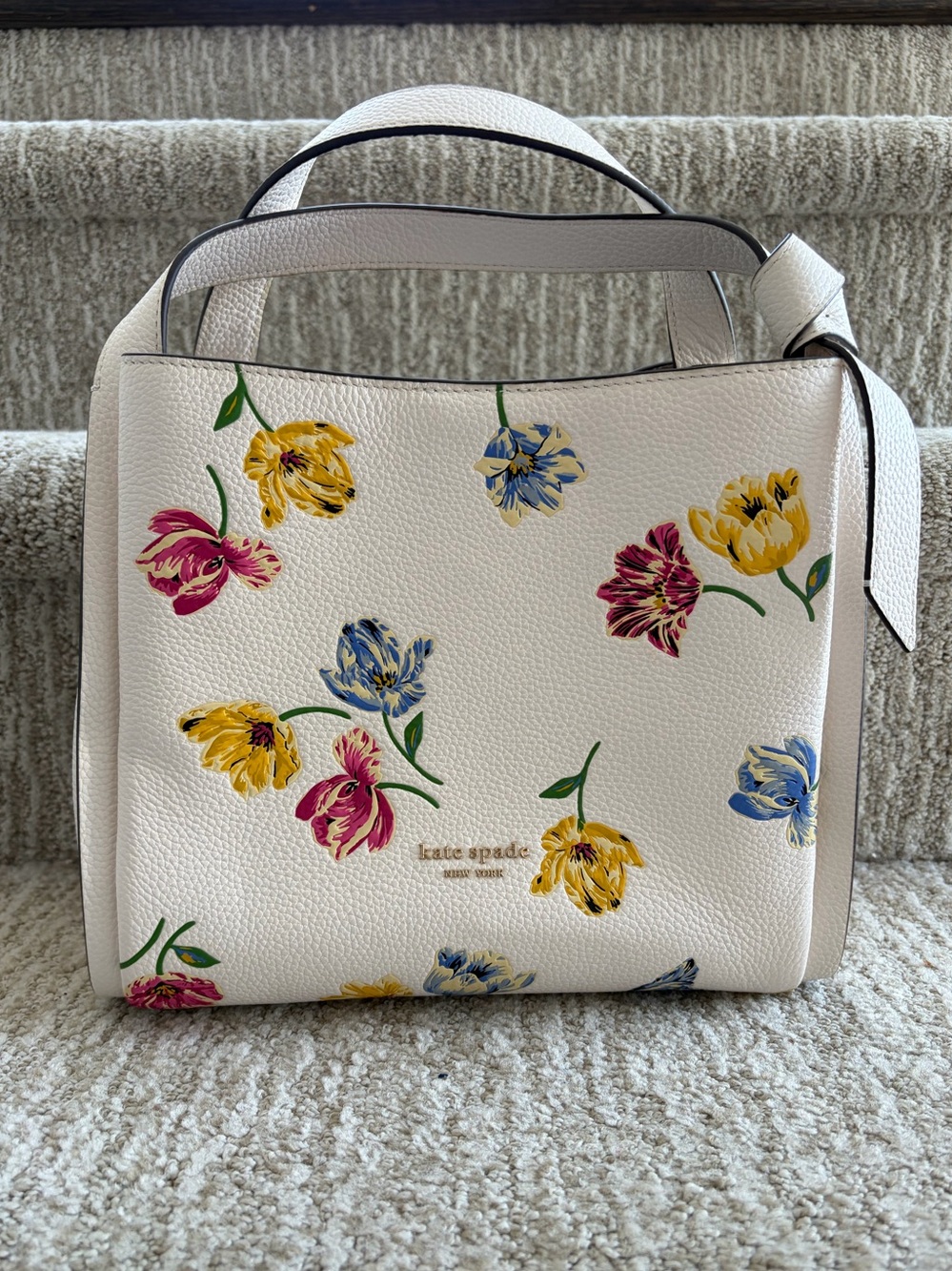 Kate Spade New York Knott Tulip Toss Embossed Pebbled Leather floral tote purse